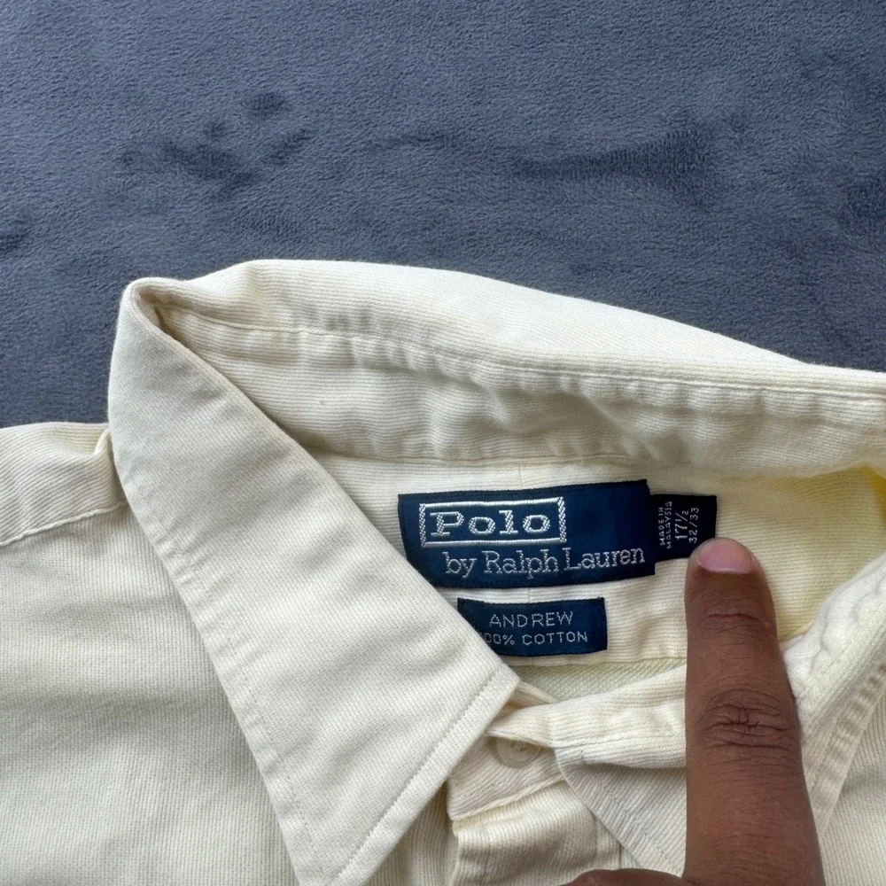 Polo Ralph Lauren Andrew Shirt Mens 17.5 32/33 Cream Cotton Button Down LS